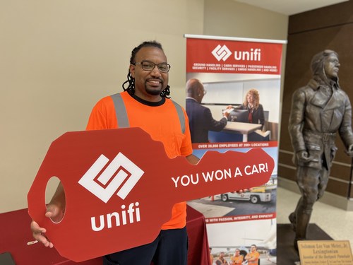 The winner of Unifi's 2022 Employee Car Giveaway, Ken Ramsey.  Ramsey was randomly selected from a list of employees at the company's top-five (out of 200+) performing locations.
