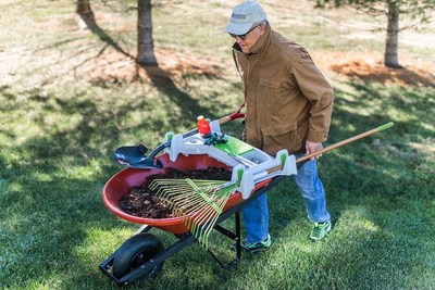 The Burro Buddy is a garden tray that carries your long handle tools, short handle tools, drink, phone and more. Less than 5lbs, The Burro Buddy sits on top of the wheelbarrow so you can easily move while staying organized for whatever task is at hand!