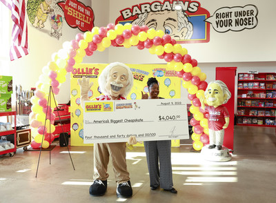 Ollie’s announces Cynthia Johnson as the winner of its “America’s Biggest Cheapskate” contest during an event to mark the company’s 40th anniversary at Ollie’s in Mechanicsburg, Pa on Tuesday, August 9, 2022. (Jason Miczek/AP Images for Ollie’s)