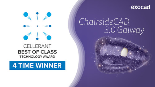 ChairsideCAD, exocad's software for single dental visits, won the 2022 Best of Class Technology Award from Cellerant Consulting Group for the fourth consecutive year.