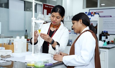 Chandigarh University faculty in the lab while working on their bio pesticide experiment.