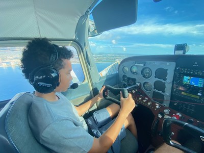 Ethan takes to the sky with Our Military Kids-funded flight lessons.