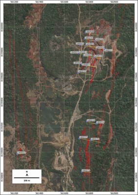 Figure 1 – Plan view of 20 out of 21 completed holes at Golden Hill Property (CNW Group/Mantaro Precious Metals Corp.)