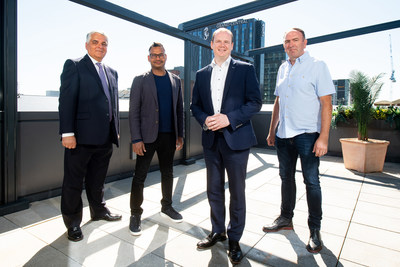 Left to right: Mel Chittock, Invest NI interim CEO; Jyoti Bansal, Harness CEO and cofounder; Gordon Lyons, Northern Ireland Economy Minister; Nick Smyth, Harness VP of Engineering