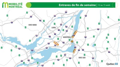 Carte générale des entraves, fin de semaine du 12 août (Groupe CNW/Ministère des Transports)