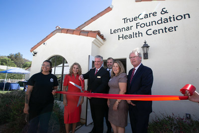Casa de Amparo, TrueCare and Lennar teamed up today to host a ribbon cutting and grand opening celebration for the new TrueCare & Lennar Foundation Health Center at Casa de Amparo. Pictured from left to right Sara Sanchez, Lead Care Coordinator for Casa de Amparo, Rebecca Jones, San Marcos Mayor, Michael Barnett, CEO of Casa de Amparo, Ryan Green, San Diego Division President for Lennar, Michelle D. Gonzalez, President and CEO of TrueCare and Jim Desmond, District 5 San Diego County Supervisor.