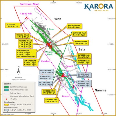Figure 1: Beta Hunt plan view highlighting recent gold results received for period May – July 2022 (Karora news release, August 2, 2022) (CNW Group/Karora Resources Inc.)