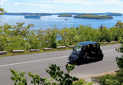 Exploring Acadia National Park in Acadia GEM all-electric vehicle.