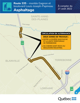 Route 335 - monte Gagnon et boulevard Louis-Joseph-Papineau - Asphaltage -  compter du 21 aot 2022 (Groupe CNW/Ministre des Transports)