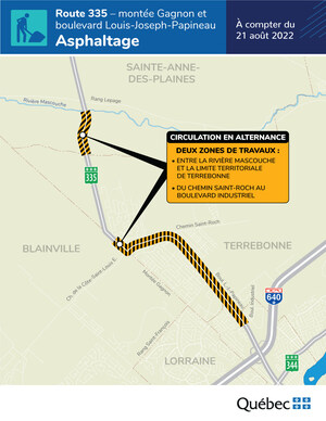 Route 335, à Terrebonne et à Sainte-Anne-des-Plaines Début des travaux d'asphaltage à compter du 21 août