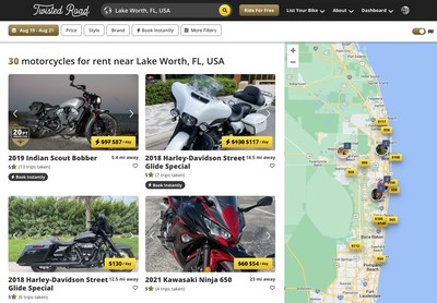 Twisted Road highlights the motorcycles that have passed inspection within Search Results