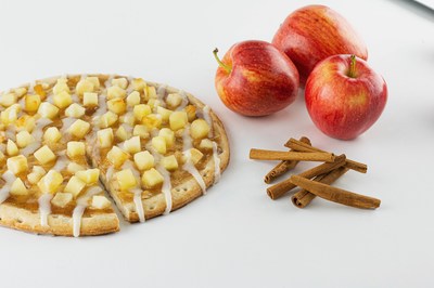 The WishPie by WisePies Pizza is a Cinnamon Apple Drizzle Dessert Pizza made from a stone-fired, cinnamon-infused traditional crust, topped with cinnamon-sugar sauce and diced gala apples.