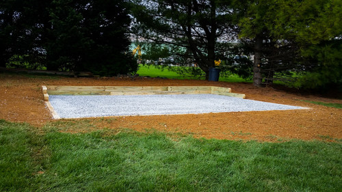 A gravel shed foundation constructed by Site Prep.