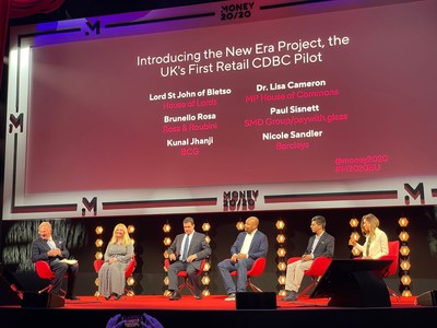 The launch of Project New Era was the headline panel at the Money 20/20 fintech conference in Amsterdam on 9th June this year, and featured Lord Anthony St John (House of Lords), Dr. Lisa Cameron MP (House of Commons), Brunello Rosa (Rosa & Roubini Associates), Paul Sisnett (SMD Group / paywith.glass), Kunal Jhanji (BCG) and Nicole Sandler (Barclays).
