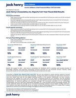 Jack Henry &amp; Associates, Inc. Reports Full-Year Fiscal 2022 Results