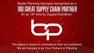 Baxter Planning Recognized With SupplyChainBrain’s 100 Great Supply Chain Partners Award for the 18th Time