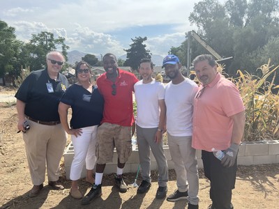Inland Empire Health Plan leadership visited Music Changing Lives' Urban Community Garden in San Bernardino in early August. Pictured left to right: IEHP CEO Jarrod McNaughton, IEHP Foundation President Angelica Baltazar, MCL Founder and CEO Josiah Bruny, IEHP Chief Medical Officer Dr. Takashi Wada, IEHP Vice President Innovation, Acceleration and Diversity Michael Deering, and IEHP Community Health Senior Director Cesar Armendariz.