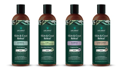 Pet Releaf's new collection includes four limited-ingredient, plant-powered shampoos and conditioners for dogs.