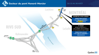 Secteur du pont Honoré-Mercier - du 22 au 26 août (Groupe CNW/Ministère des Transports)