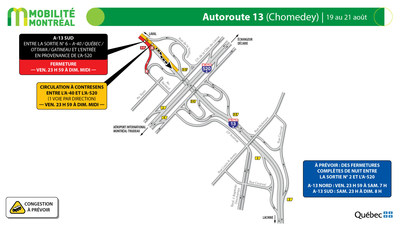 2. Contresens A13 Chomedey, entre A40 et A520, fin de semaine du 19 aot (Groupe CNW/Ministre des Transports)