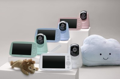 VAVA 720P Video Baby Monitors in white, green, blue, and pink