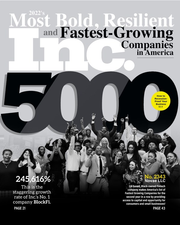 Black-owned, GA-based fintech company, Novae LLC, announced this week that it has been named to the renowned Inc. 5000 list of fastest growing companies in America for the second consecutive year. Learn more about Novae by visiting NovaeMoney.com.