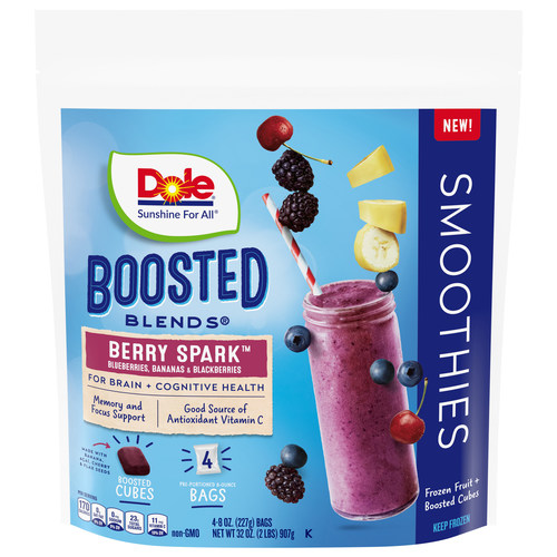 Dole Boosted Blends® Berry Spark™ is crafted with a specific blend of nutrient-dense, ingredients to support brain and cognitive health.