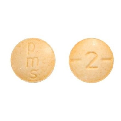 2 mg: Round, biconvex, orange tablet debossed and half-scored with 