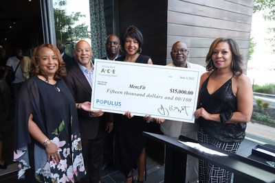 Populus Financial Group presents a $15,000 donation to MenzFit's Board of Directors
 at their 15th Anniversary Celebration