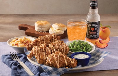 Cracker Barrel's new Kick'n Ranch Fried Chicken and Jack Daniels Country Cocktails Southern Peach are the perfect mix of savory and sweet. The new Kick'n Ranch Fried Chicken features bone-in fried chicken with zesty ranch seasoning and buffalo ranch sauce. Served with pickle ranch, two sides, and biscuits or corn muffins.