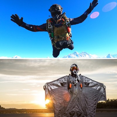 Mike Sarraille jumping Mt. Everest for Legacy Expedition's 2021 expedition, and Andy Stumpf, world-record wingsuit skydiver