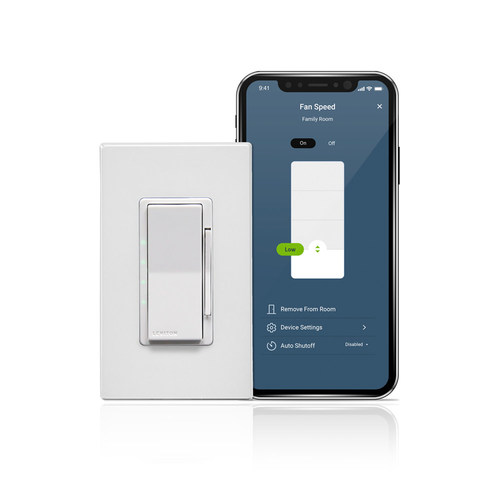 The Decora Smart Wi-Fi 2nd Gen Fan Speed Controller provides quiet ON/OFF control with four overhead fan speeds (low, medium, high and max). Homeowners can enjoy the option of controlling ceiling fans with the My Leviton app, voice assistants such as Amazon Alexa, Hey Google, and Apple Siri via HomeKit, or the Apple Home app.