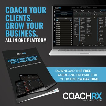 CoachRx remote coaching software for fitness professionals who want to do it all-get client results and grow their business-minus the burnout. By integrating all of the features you need into one platform, you can become the efficient and effective coach you want to be. Download the free Getting Started Guide and start your free 14 day trial today.