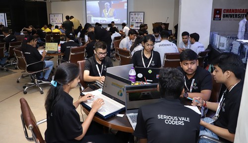 Different teams from various parts of the country tackling the problem statements at the grand finale of Smart India Hackathon 2022, at Chandigarh University Gharuan