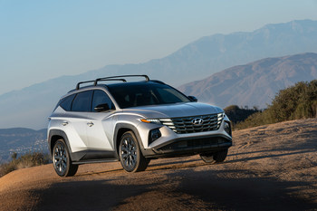 J.D. Power designated Hyundai as its overall innovation leader for the mass market segment in the 2022 U.S. Tech Experience Index (TXI) StudySM, released today. The 2022 Tucson is photographed in Cariso, Calif., on Dec. 2, 2021.(i)