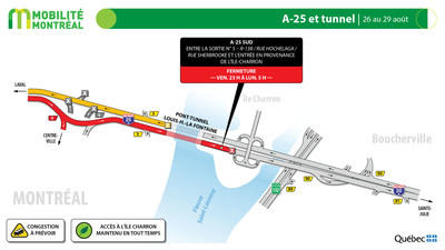 A25 sud, tunnel Louis-H.-La Fontaine, fin de semaine du 26 aot (Groupe CNW/Ministre des Transports)