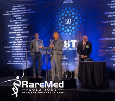 RareMed Solutions' CEO Dr. Gordon Vanscoy and President Dr. Douglas Gebhard accept an award as the Fastest-Growing Healthcare Company as part of Pittsburgh Business Times' Fast 50 program.