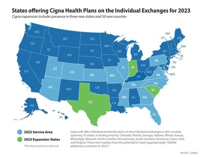 Cigna will offer health insurance on the individual marketplace in 16 states and 363 counties