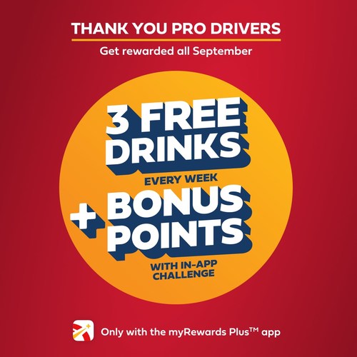 During September's Driver Appreciation celebration, Pilot Company is thanking professional drivers with free drinks, more points and extra perks in the myRewards Plus app.
