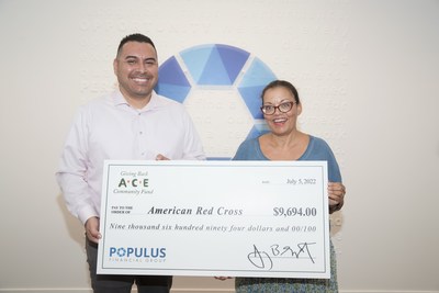 ACE Cash Express presents a $9,694 donation to Diane Stephenson, Sr. Officer Corporate Partnerships at American Red Cross