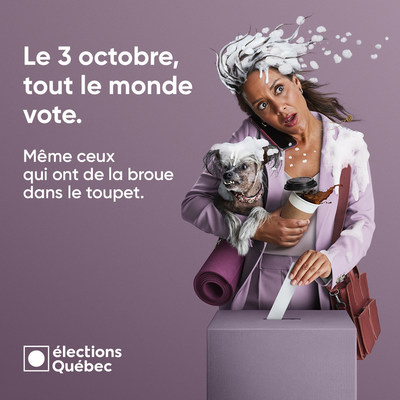 L'une des trois affiches publicitaires de la campagne de sensibilisation d'lections Qubec, sous la signature  Le 3 octobre, on inverse la tendance. Tout le monde vote.  (Groupe CNW/lections Qubec)