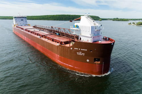 The Interlake Steamship Company’s Motor Vessel Mark W. Barker, the first Great Lakes freighter built on the freshwater Lakes in nearly four decades (Photo: Interlake Steamship Company)