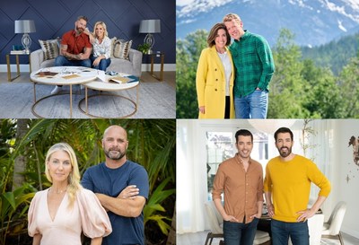 Clockwise: Making It Home With Kortney and Kenny, Sarah’s Mountain Escape, Island of Bryan, and Property Brothers: Forever Home. Photos courtesy of HGTV Canada. (CNW Group/Corus Entertainment Inc.)