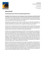 Filo Mining Announces Executive Leadership Appointments (CNW Group/Filo Mining Corp.)