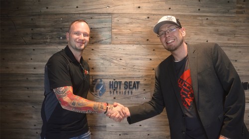 Charles Gracey, President, Hot Seat Services (left) and Travis Overton, President and Chief Executive Officer of CUB Ventures/CDLLife (right) at the CUB Ventures headquarters in Kansas City, MO.