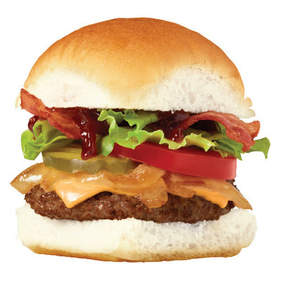 White Castle's new 1921 BBQ Bacon Slider is a thick, juicy 100% beef patty, seared and seasoned to perfection, topped with lettuce, pickles, a slice of Roma tomato, and grilled caramelized onions as well as bacon, smoked cheddar cheese and Sweet Baby Ray’s Honey BBQ Sauce.