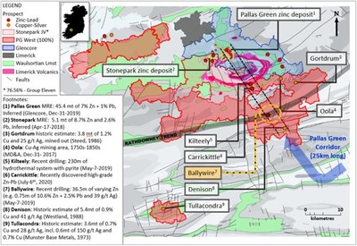 Exhibit 1. Location of Ballywire Zinc Prospect, PG West (100% interest) Project, Ireland (CNW Group/Group Eleven Resources Corp.)