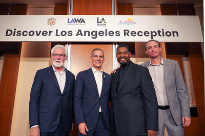 City of Lancaster, CA mayor R. Rex Parris (left) meets with delegates from Los Angeles, including Mayor Eric Garcetti (center left).