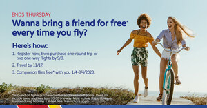 SOUTHWEST AIRLINES' COVETED COMPANION PASS IS JUST ONE ROUND TRIP AWAY WITH SPECIAL PROMOTIONAL OFFER