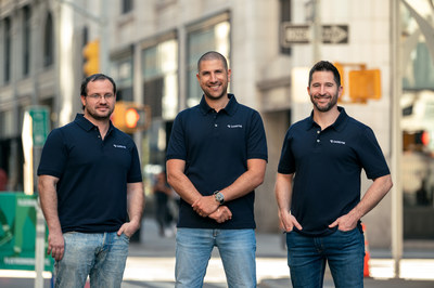 Yoni Yatsun (Full stack Team leader), Amir Elichai (CEO), Alex Dizengof (CTO), Carbyne's founders. Credit: Nir Arieli